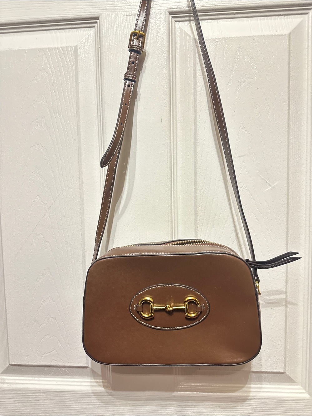 Women's Brown Leather Crossbody Bag with Gold Hardware